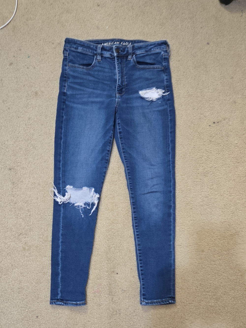 Dark Blue Distressed High-Rise Skinny Jeans USA 6